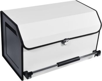 Car Trunk Organizer, Leather Collapsible Trunk Organizer for suv with Lid and Push-pull Handle Car Trunk Storage Organizer for Cars, SUV, Minivan, Truck, Sedan (White)