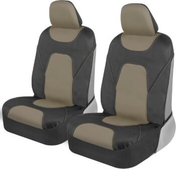 Car Seat Covers for Front Seats, Beige – Two-Tone Waterproof Seat Covers for Cars, Neoprene Front Seat Cover Set, Interior Covers for Auto Truck Van SUV