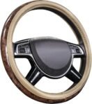 Universal Fit Full Wood Grain Leather Steering Wheel Covers Fit for Suvs,Trucks,Sedans, Anti-Slip Design … (Beige)