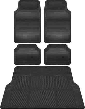 Black Rubber Car Floor Mats & Cargo Liners, All Weather Car Mats & Trunk Mats,Waterproof Automotive Floor Mats Trim to Fit for Most Cars Sedans s Vans, Durable Heavy Duty Anti-Slip,Black