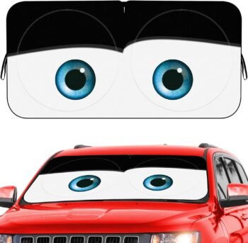 Car Windshield Sun Shade, Funny Eyes Sun Visor, Wear-Resistant Black Tape, Foldable 59‘’x27.5‘’/63''x31.5''