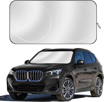 Car Sun Shade Windshield - Foldable Sun Car Window Shield  Coated Silver Cloth Reflective Polyester Material Blocks 99%  , Fits Most Windshields(Large63 x 35 in)