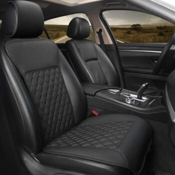 Car Seat Cover,Breathable Universal PU Front Car Seat Protector,Non-Wrapped Bottom with Backrest (1PC-Black)