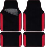 Waterproof Car Floor Mat, Universal Fit Car Mats with Driver Heel Pad, Leather Car Carpet, Anti-Slip Nibbed Backing Floor Mats for , Vans,Sedan,Truck, Automotive Set for Women (Black Red)