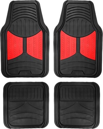 Full Set Trimmable Rubber Floor Mats, s (Red) - Universal Fit for Cars Trucks and s