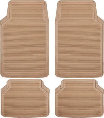 Rubber Car Mats,Car Floor Mats All Weather,Car Mats Full Set 4-Piece,Waterproof Automotive Floor Mats Trim to Fit for Most Cars Sedans s Vans,Heavy Duty Anti-Slip Easy Clean, All Beige