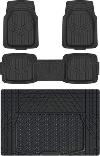 4-Piece Heavy Duty  Floor Mats with Cargo  and Rear, Waterproof Trim To Fit Car Mats, Black