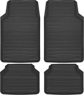 Rubber Car Mats,Car Floor Mats All Weather,Car Mats Full Set 4-Piece,Waterproof Automotive Floor Mats Trim to Fit for Most Cars Sedans s Vans,Heavy Duty Anti-Slip Easy Clean, All Black
