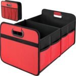 Car Trunk Organizer, 2 Compartments Collapsible Trunk Storage, Anti-slip Design, Made of Waterproof 600D Oxford Polyester, Suitable for SUV, Minivan, Truck, Standard Size, Red