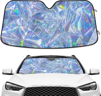 Holographic Windshield Sun Shade Car Windshield Holographic Car Window Shades Accordion Blocks UV Rays Visor Protector Folding Sun Reflector Auto Sunshade for Truck